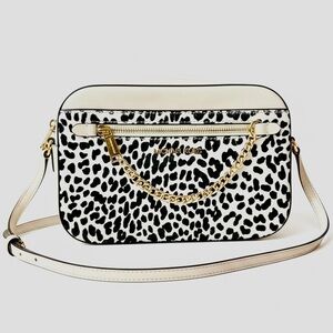 Michael Kors Jet Set Zip Chain Crossbody in Leopard-Print Calf Hair. NWOT